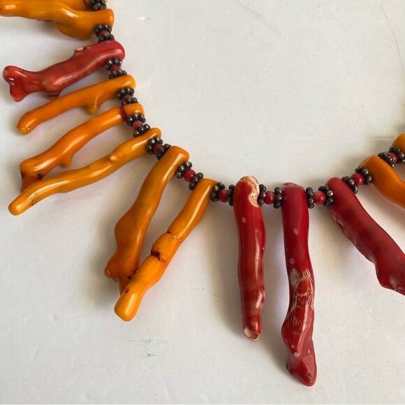 Coral Branch Necklace HUGE Beads Dyed Red Orange Maximalist Iris Apfel Vintage - Picture 2 of 13